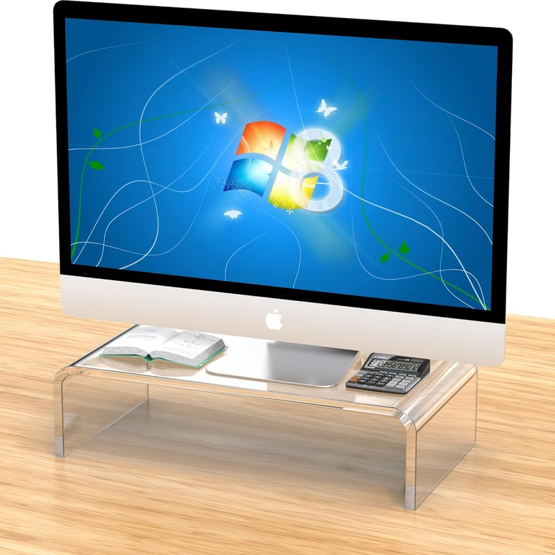 Beimu Acrylic Monitor & Laptop Stand Riser - Clear Computer & Laptop Stand for Desk - Compatible with iMac, MacBook & All Notebooks - White Aesthetic Decoration for Office & Home - Image 4